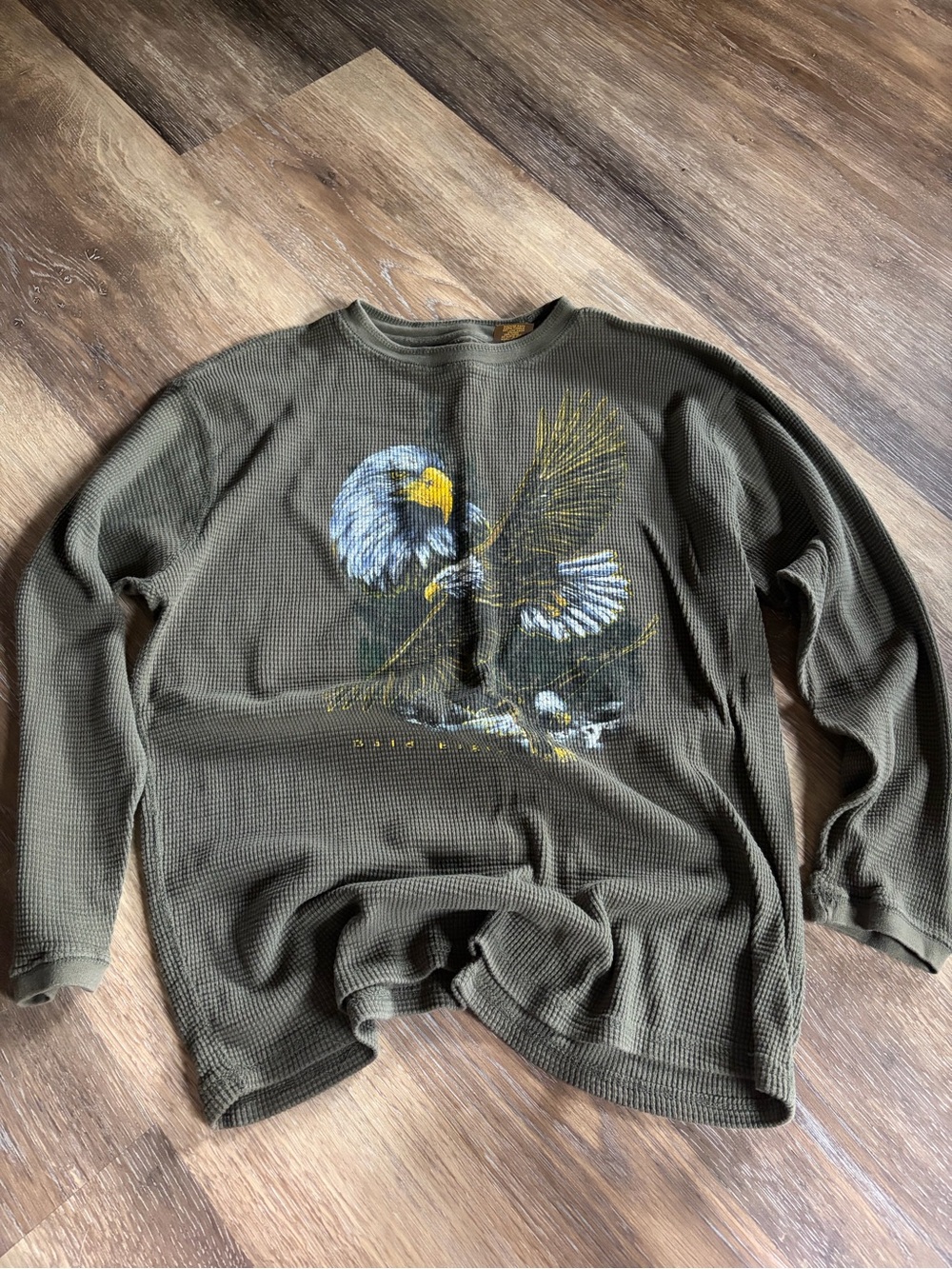 Wrangler Olive Green Thermal Shirt with Yellow and Blue Eagle Graphic